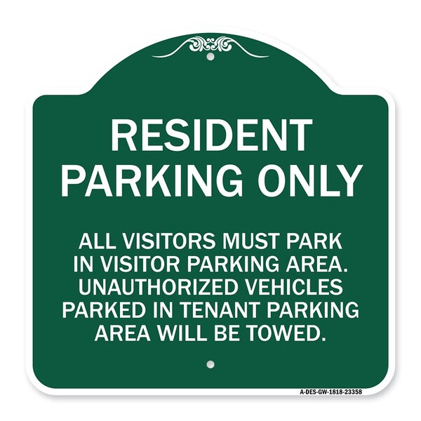 Parking Sign Resident Parking Only, Green & White Aluminum Sign, 18" x 18", GW-1818-23358